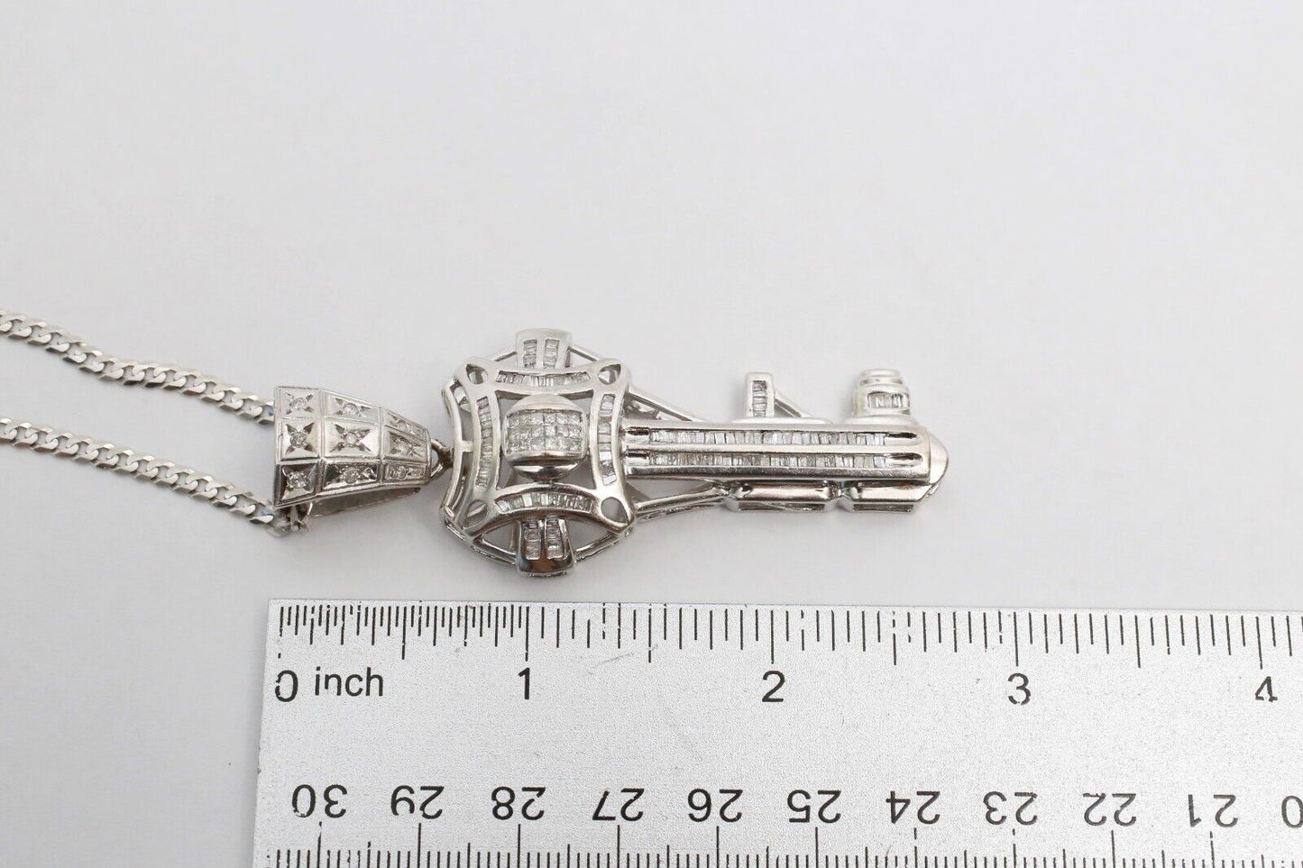 14k White Gold Diamond Key Pendant, 20.4g