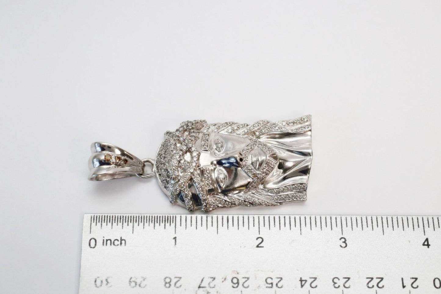 14k White Gold Solid Diamond Jesus Pendant, 46.2g