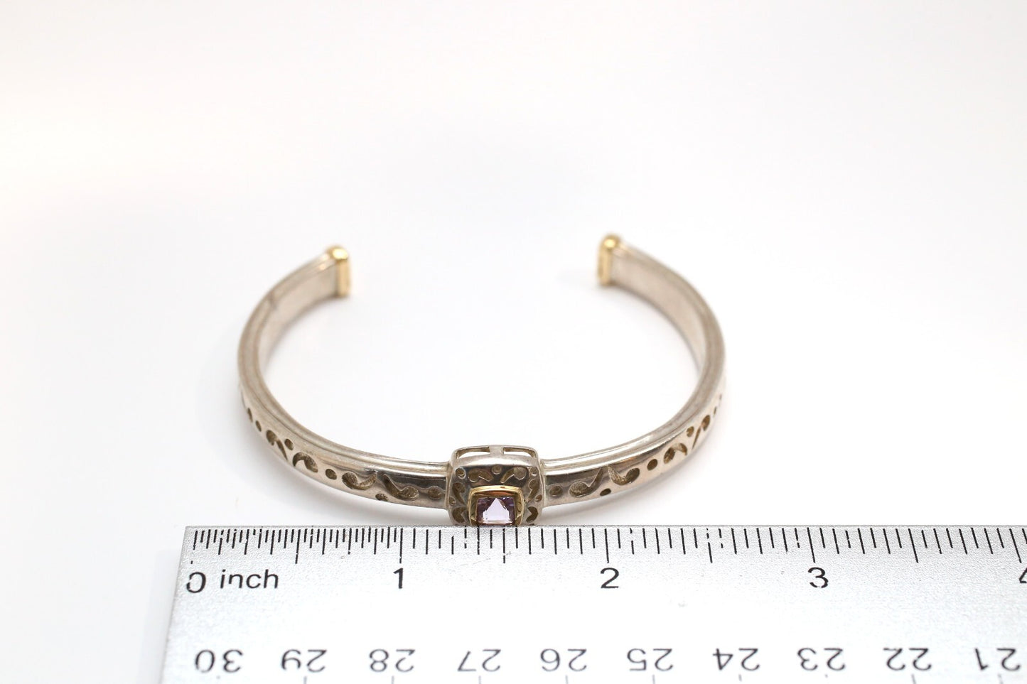 Vintage Sterling Silver & 18k Yellow Gold Bangle Bracelet, 7 inches - 28.0g