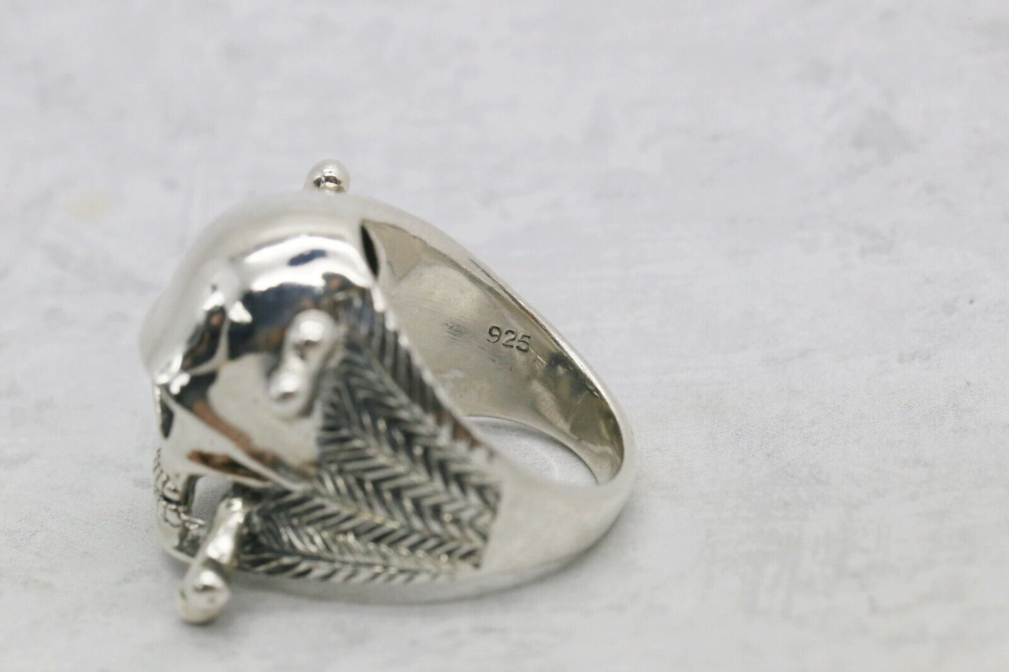 Sterling Silver Biker Crossbone Skull Ring, Size 9.25 - 18.5g