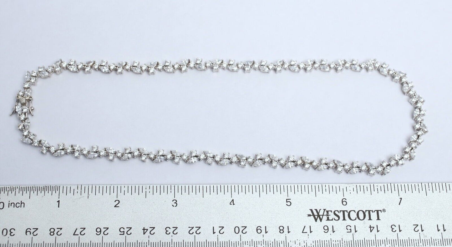 Sterling Silver Bridal Necklace with Cubic Zirconia, 17 inches - 32.3g