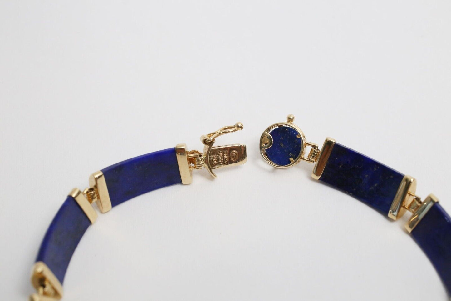 14k Yellow Gold Chinese Blue Lapis Lazuli Bar Link Bracelet, 7 inches - 10.7g