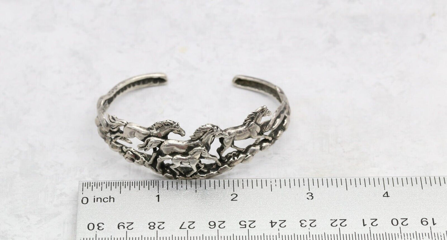 Vintage Silver Cloud Sterling Silver Horse Cuff Bracelet, 6.75 inches - 27.5g