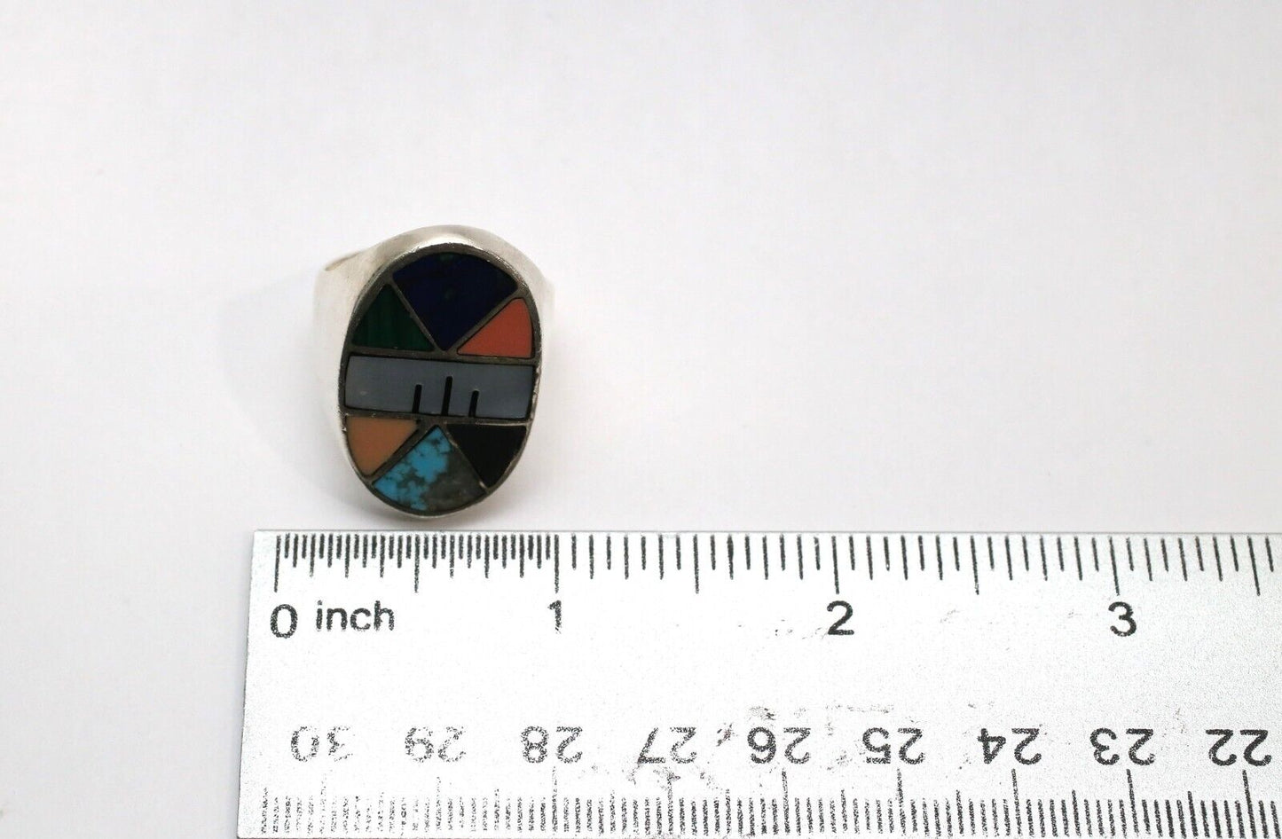 Sterling Silver Large Multi-Stone Native American Ring, Size 10.5 - 16.1g