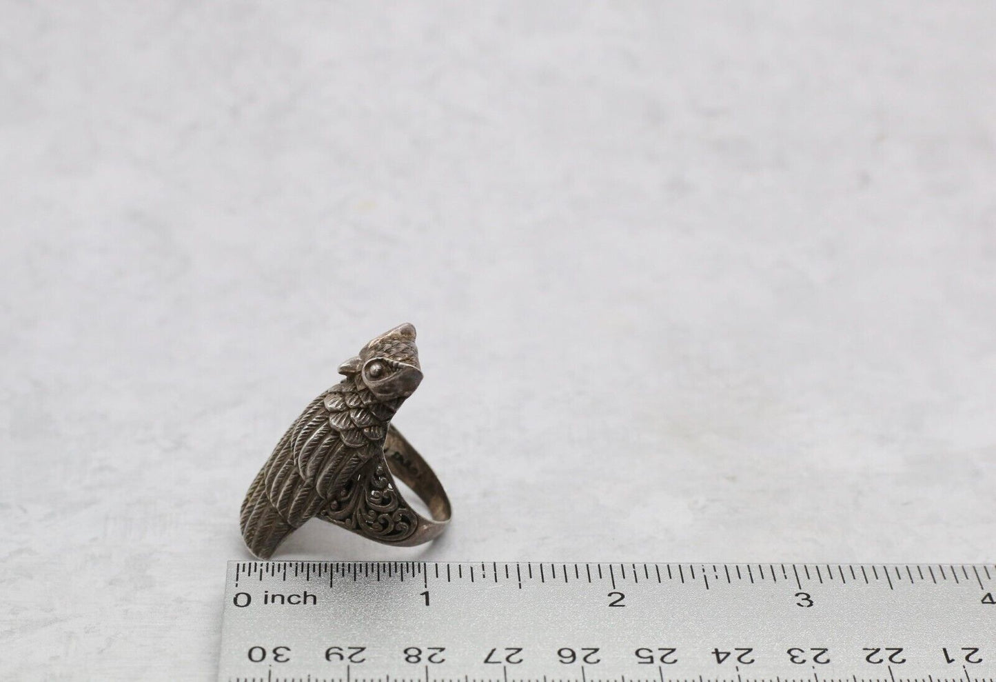 Sarda Sterling Silver Owl Ring, Size 9 - 13.0g