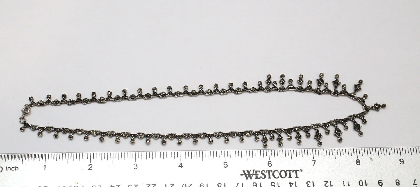 Vintage Sterling Silver Marcasite Choker Necklace, 16.5 inches - 19.5g