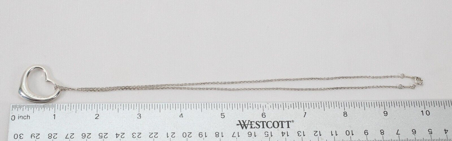 Tiffany & Co Elsa Peretti Sterling Silver Large Open Heart Pendant Necklace, 18 inches - 10.3g