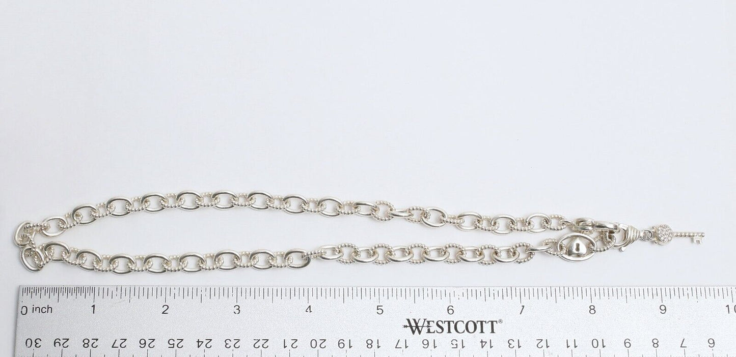 Judith Ripka Sterling Silver CZ Key to My Heart Pendant Necklace, 18 inches - 47.3g