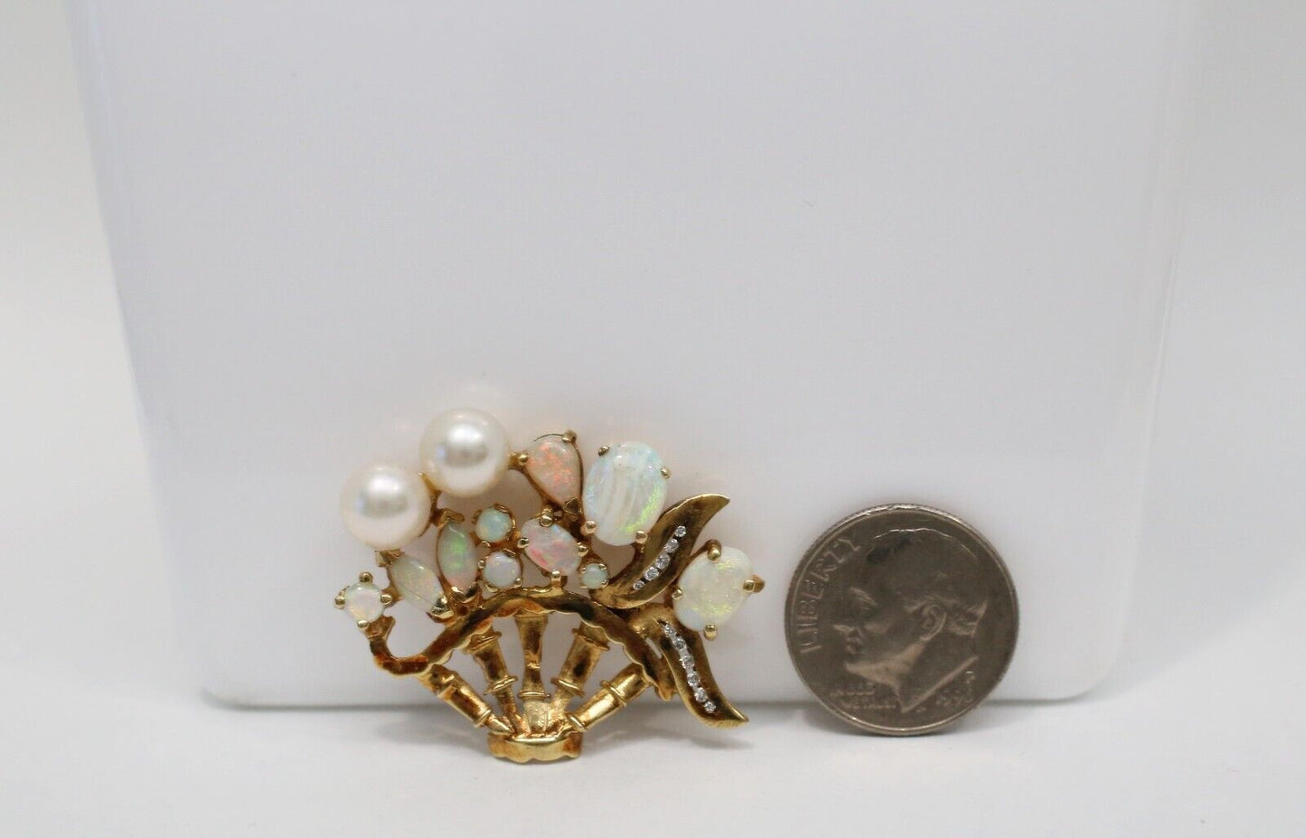 Vintage 14k Yellow Gold Multi-Stone Brooch, 7.8g