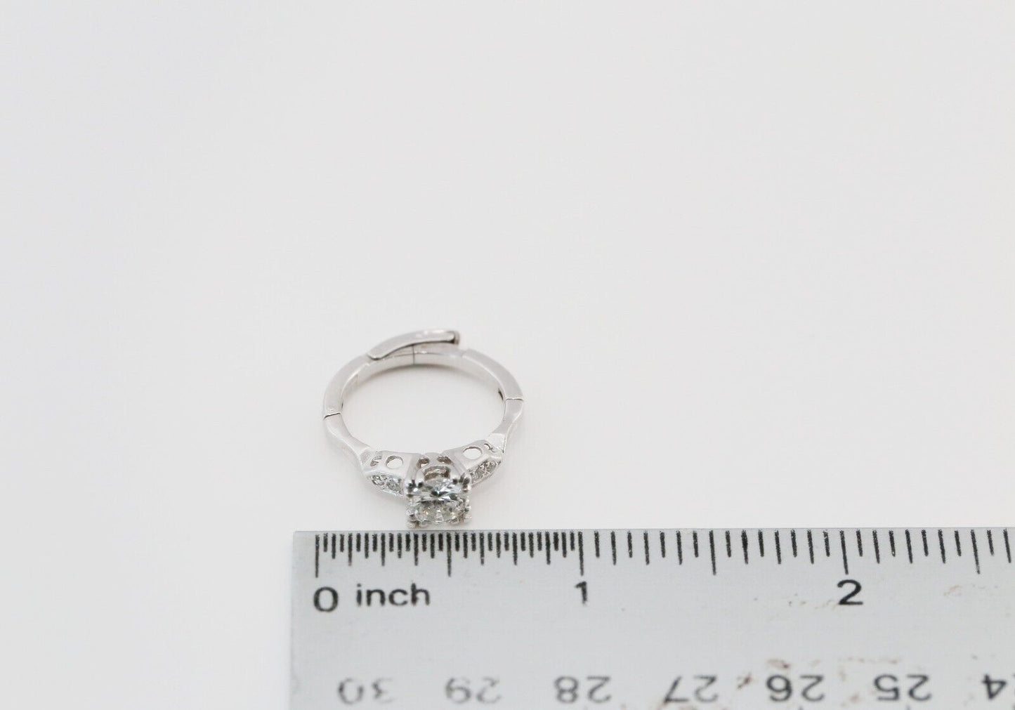 14k White Gold Diamond Finger Fit Engagement Ring, Size 5.5 - 3.8g