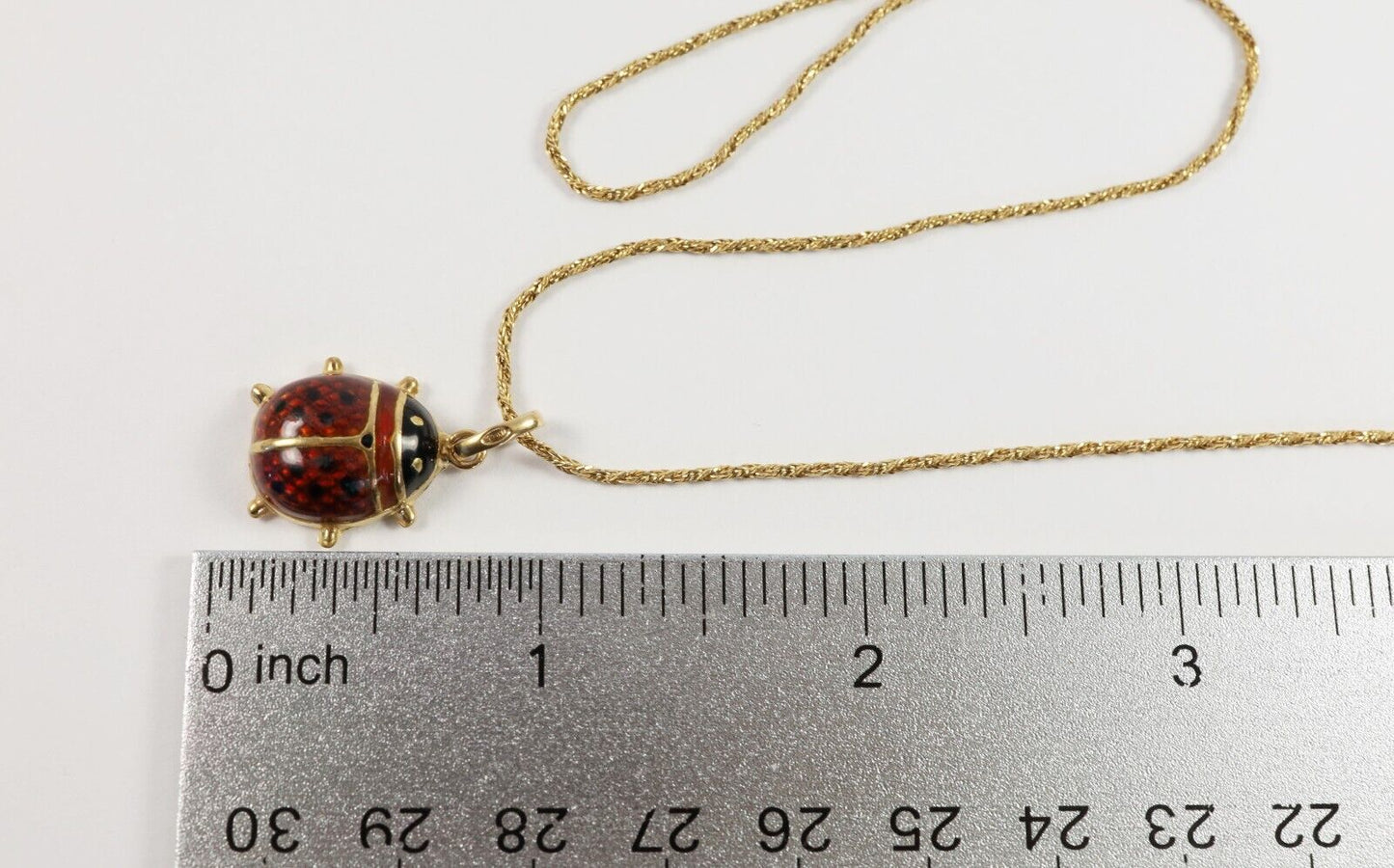 18k Yellow Gold Ladybug Pendant Necklace, 17 inches - 4.8g