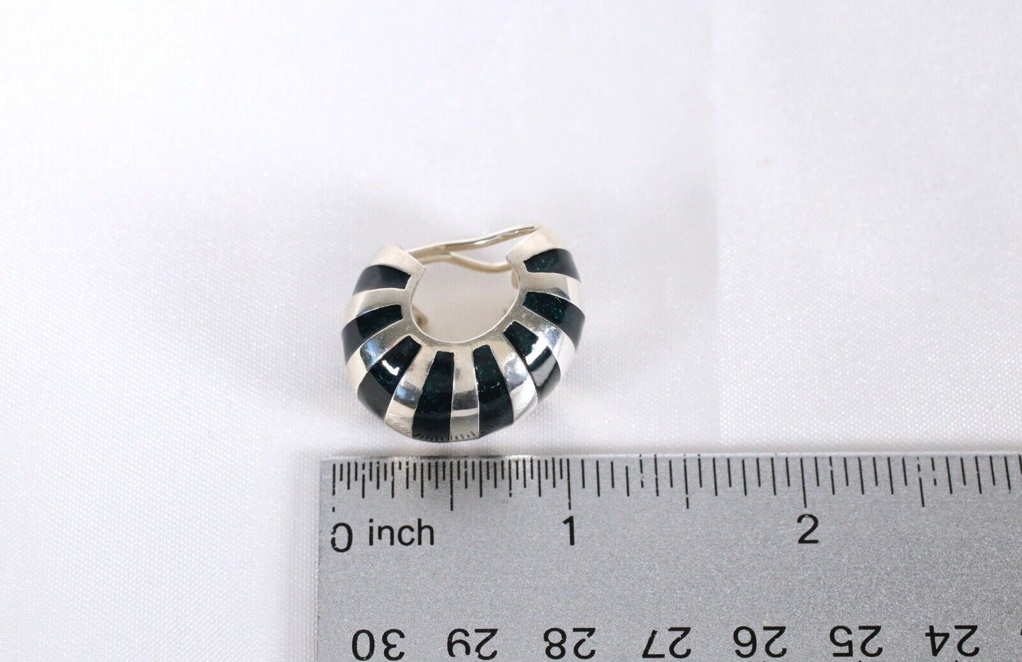 Vintage Tiffany & Co Sterling Silver Enamel Stripe Wide Clip On Earrings, 25.5g