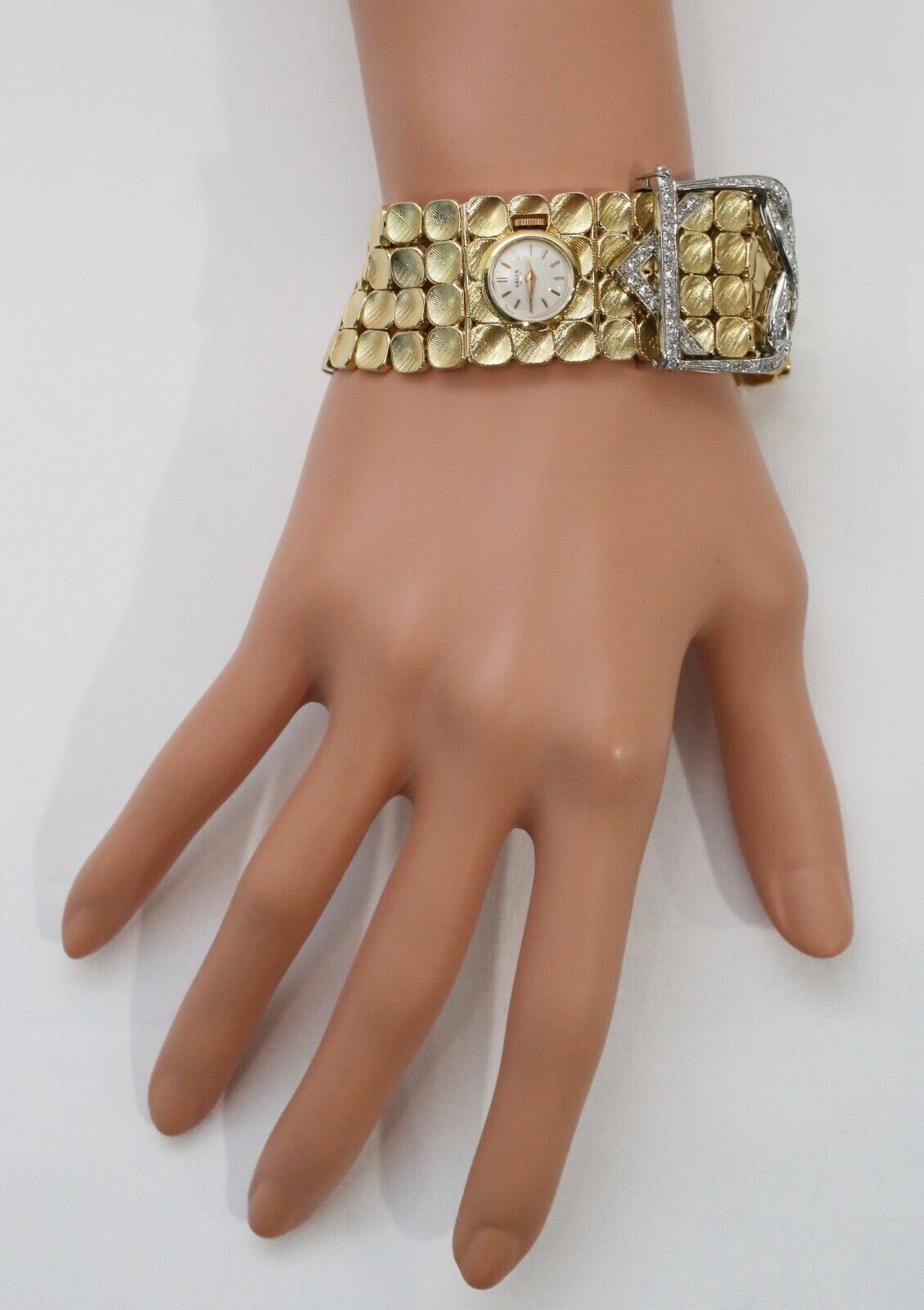 18k Yellow Gold Diamond Bracelet with Hidden Gruen Watch & Matching Earrings Set