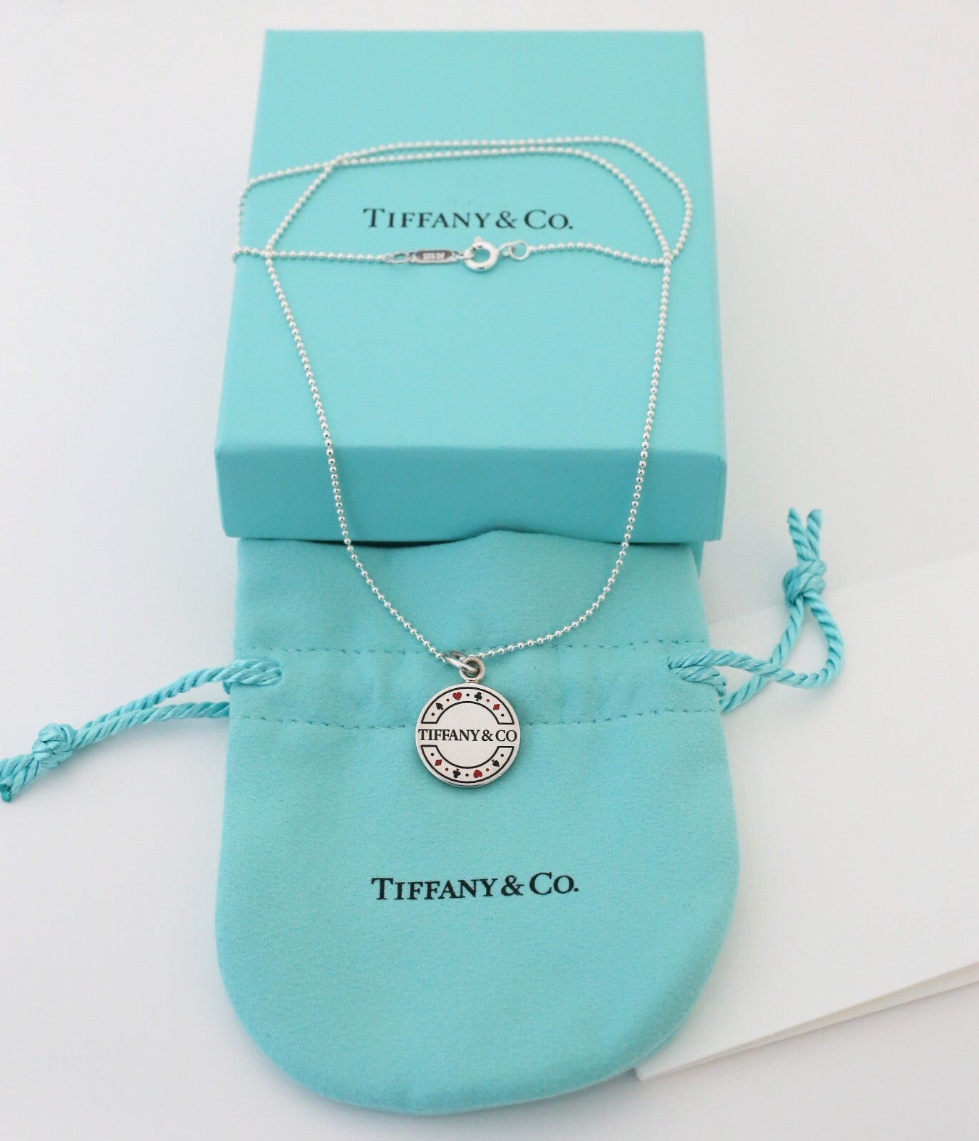 Tiffany & Co Sterling Silver Las Vegas Poker Chip Pendant Necklace, 18 inches