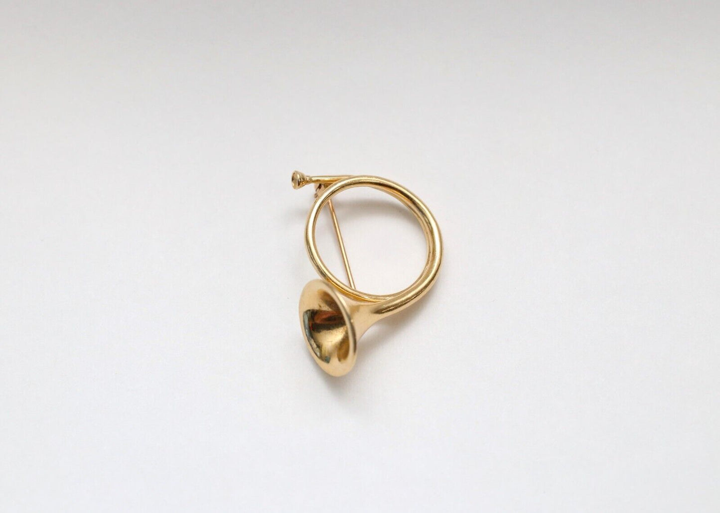 14k Yellow Gold French Horn Brooch Pin, 5.3g