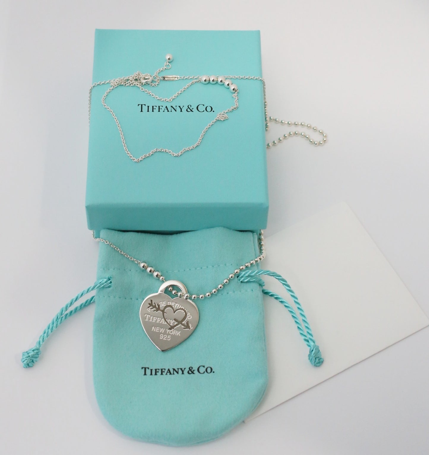 Tiffany & Co Sterling Silver "Return to Tiffany" Heart Arrow Necklace, 28 inches