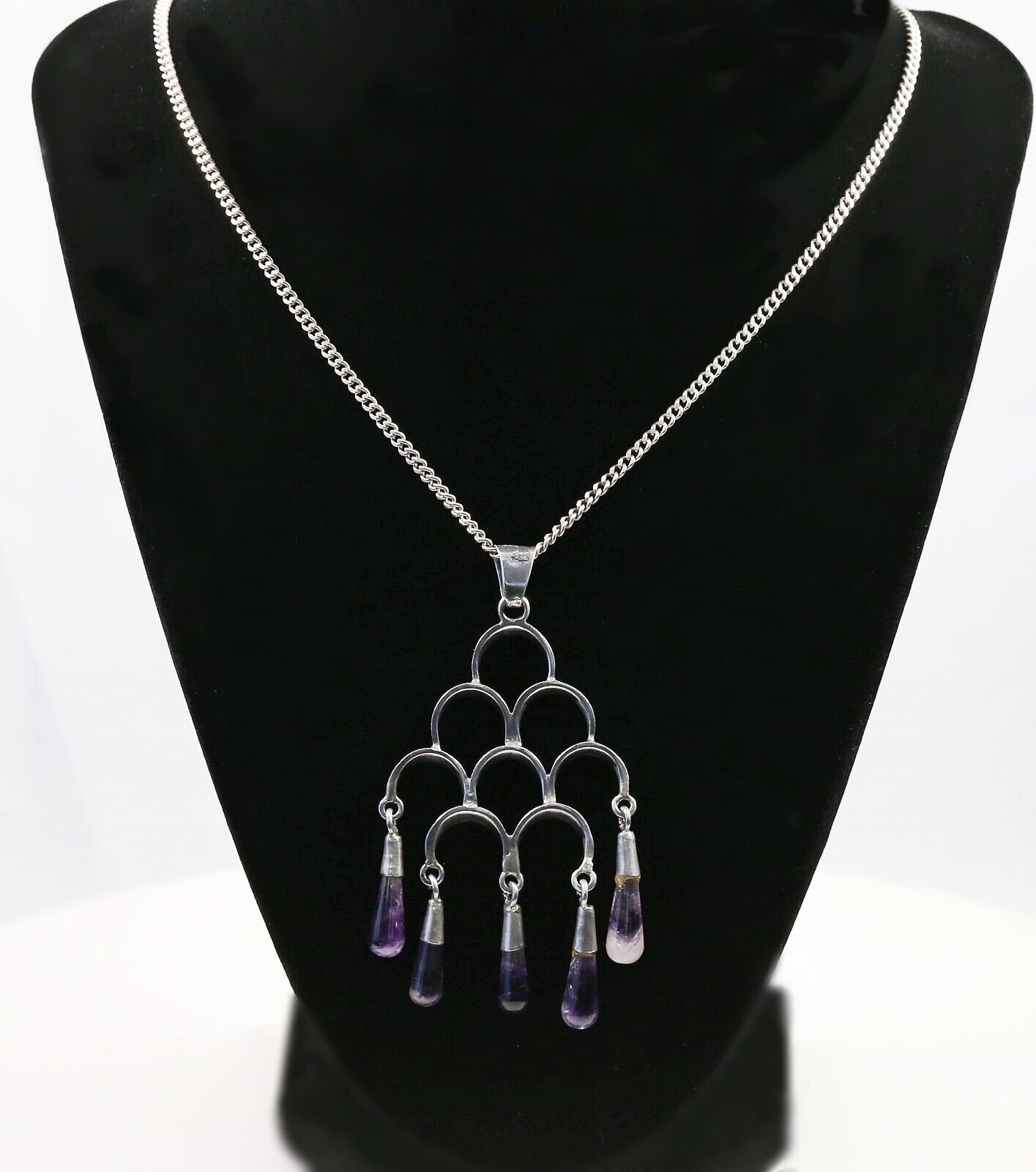 Vintage Sterling Silver Tassel Charm Pendant Necklace, 19 inches - 18.8g