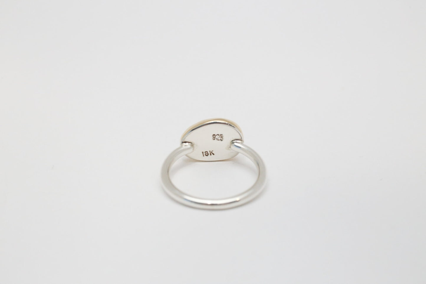 Sterling Silver & 18k Yellow Gold Pink Stone Ring, Size 6.25 - 3.1g