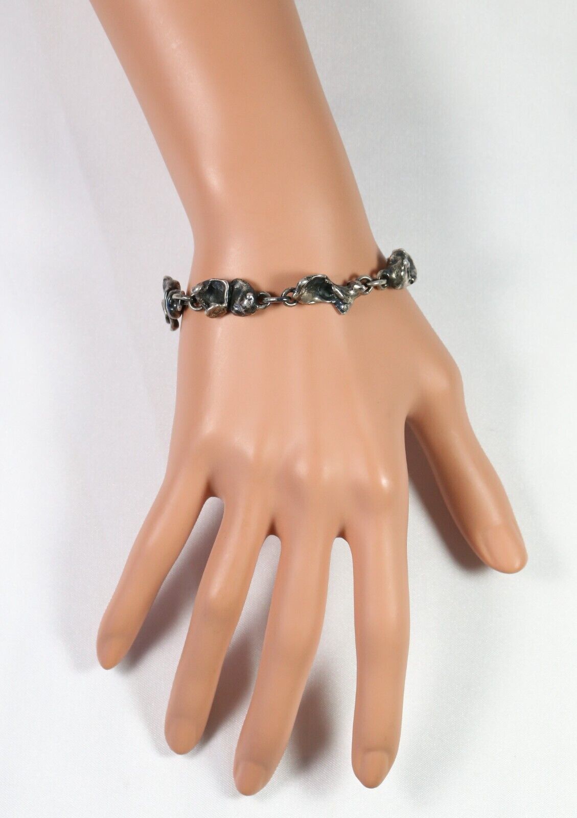 Antique Sterling Silver Nugget Bracelet, 8 inches - 34.5g