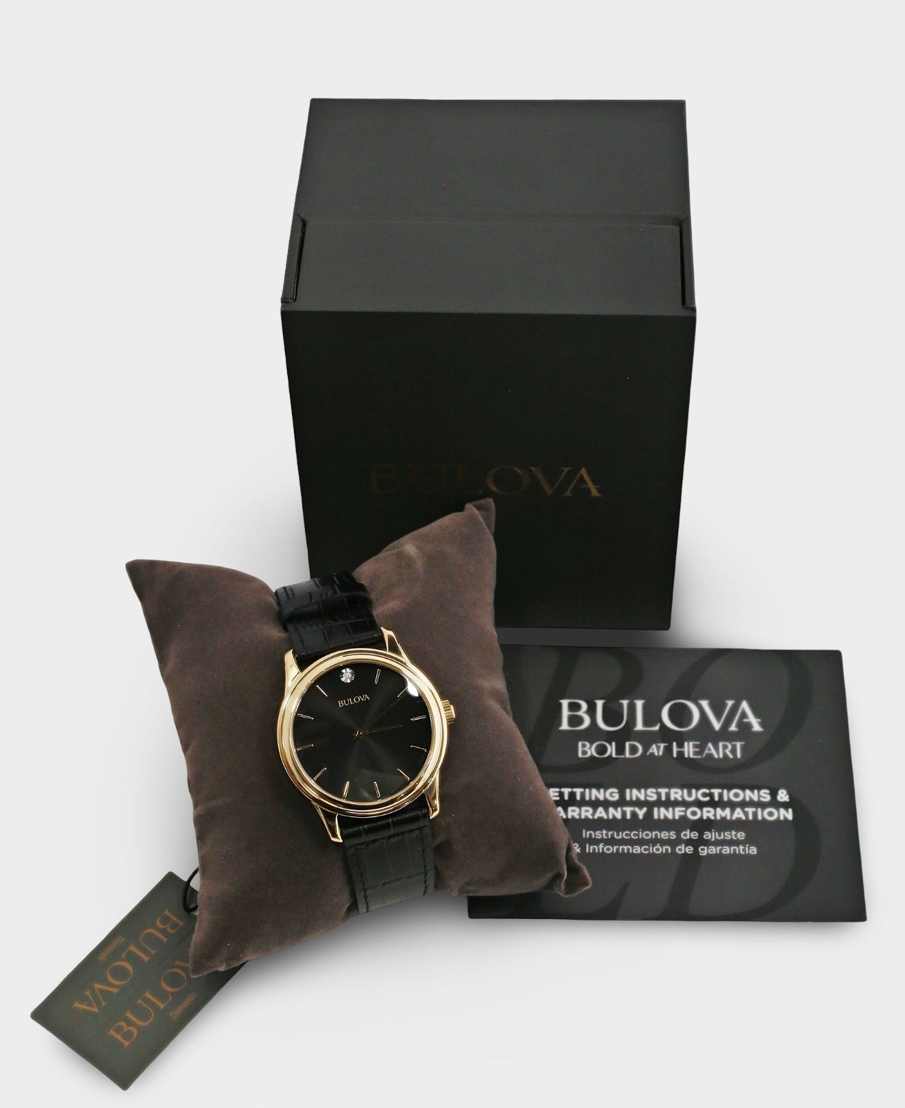 Bulova Men's 38mm Gold-Tone Black Dial Leather Band Dress Watch