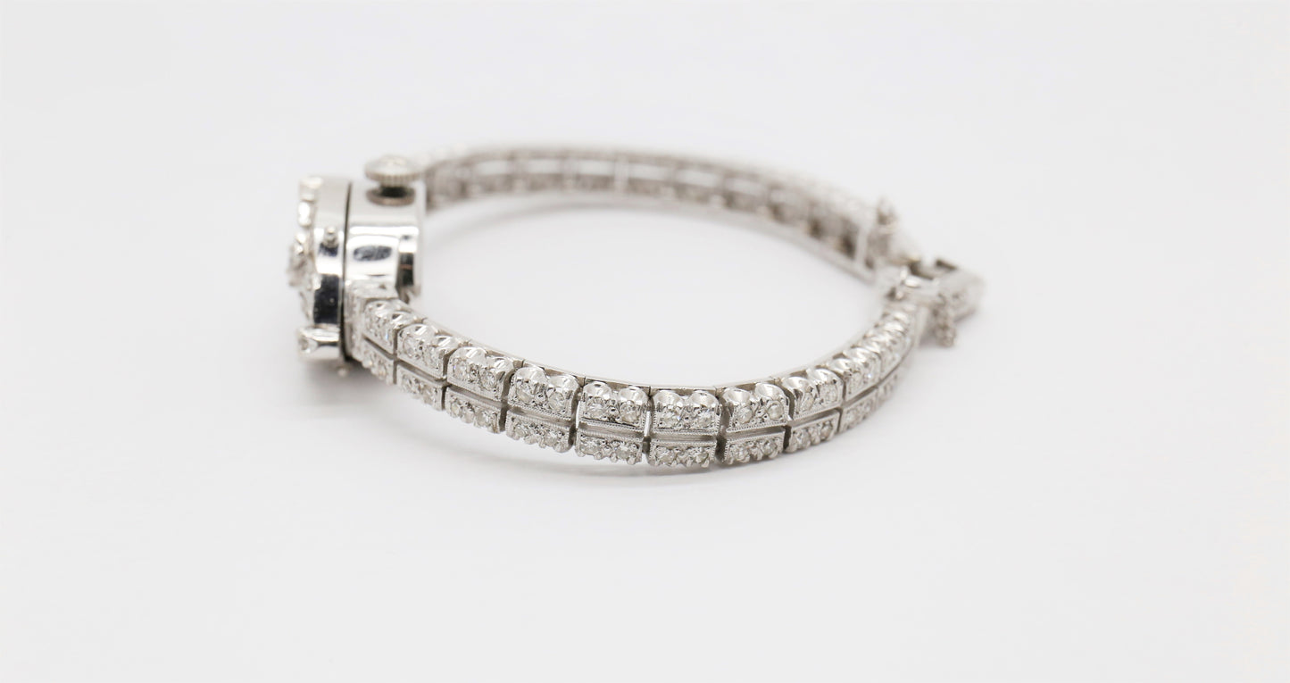 Vintage 14k White Gold Hamilton Ladies Diamond Watch 2.64cttw - 25.4g