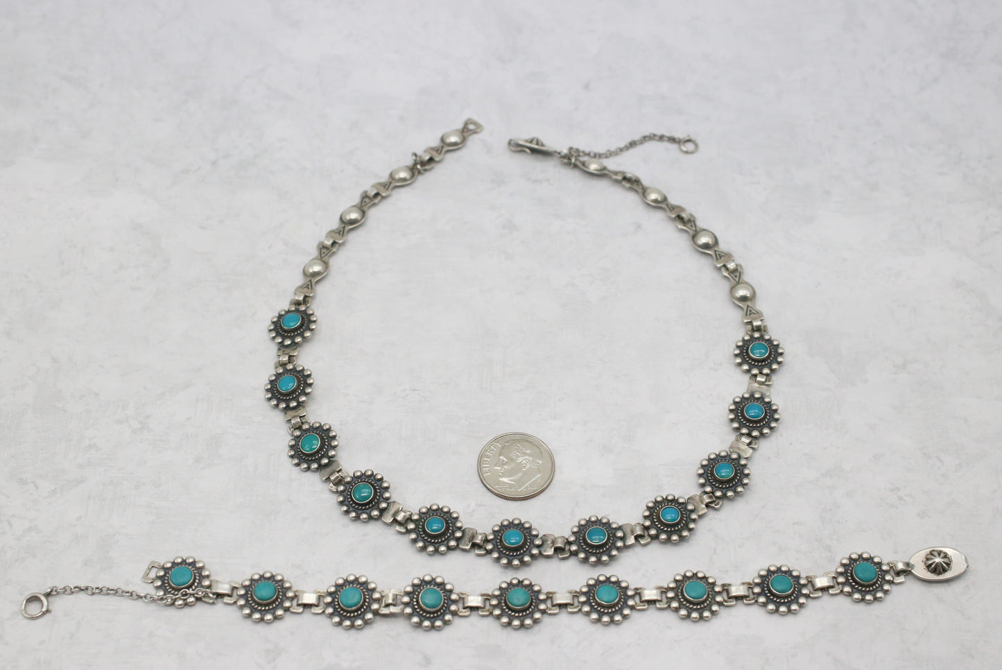 Vintage Sterling Silver Turquoise Necklace & Bracelet Set