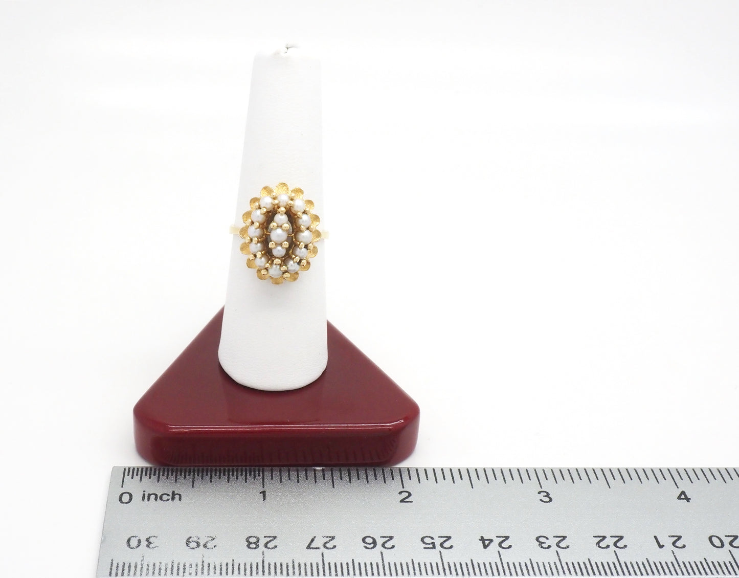 Vintage 18k Yellow Gold Pearl Cocktail Ring, Size 8 - 6.0g