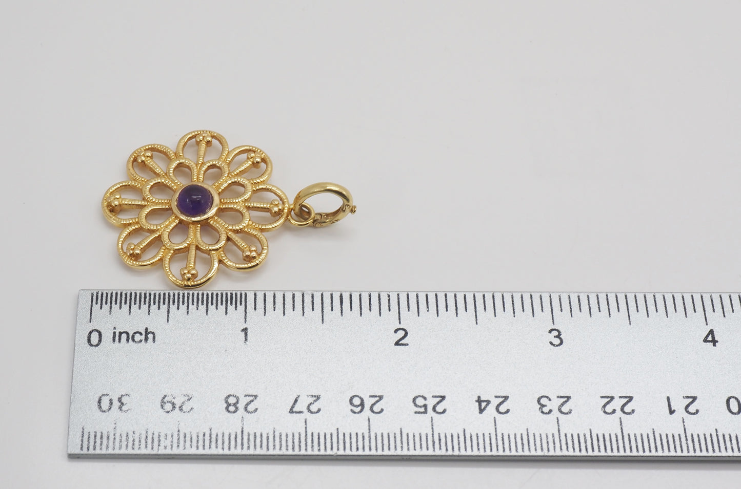 Vintage Milor 14k Yellow Gold Cabochon Amethyst Pendant - 3.3g