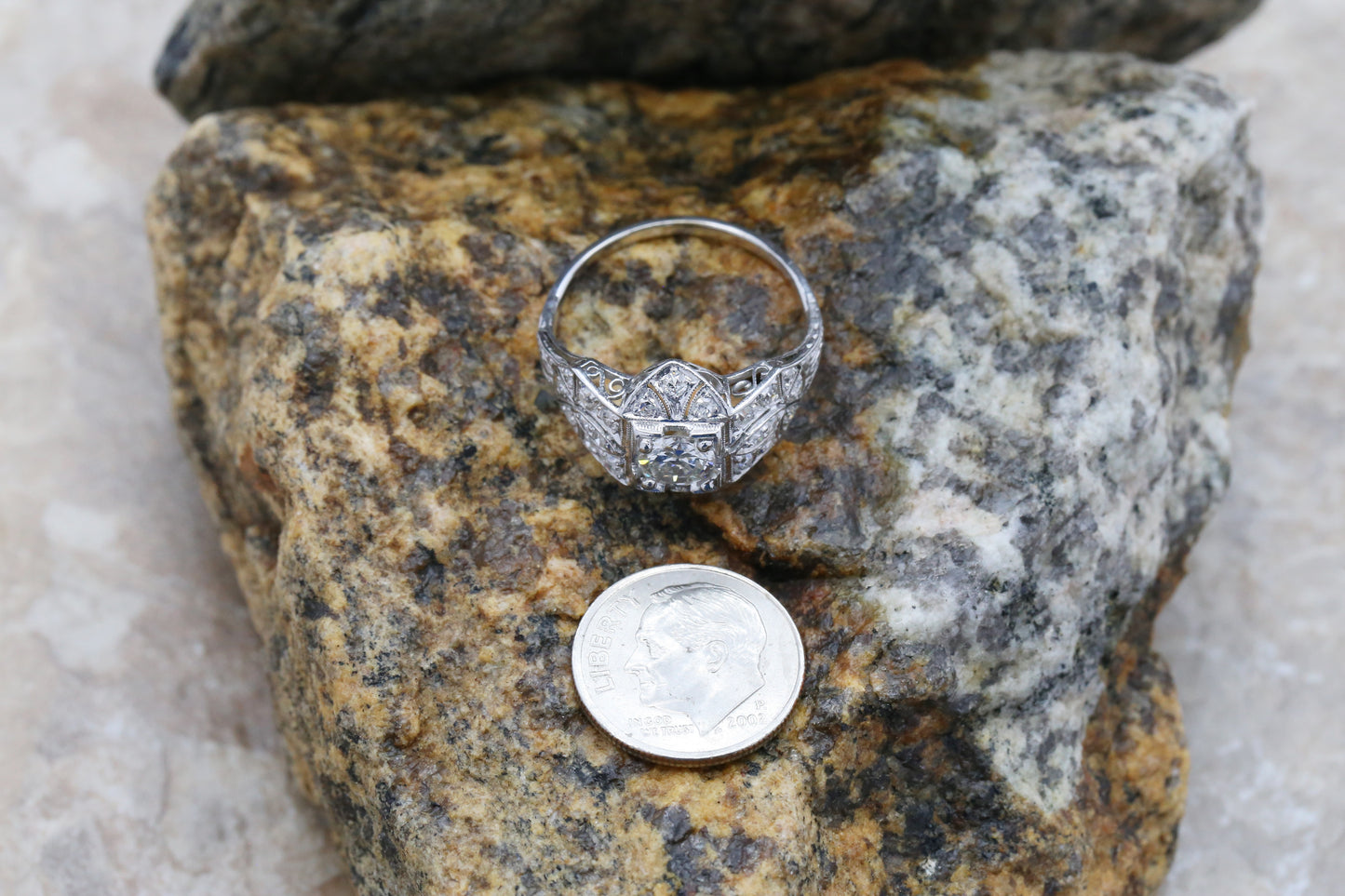 Vintage Platinum Ladies Art Deco Diamond Ring, Size 8.75 - 4.0g