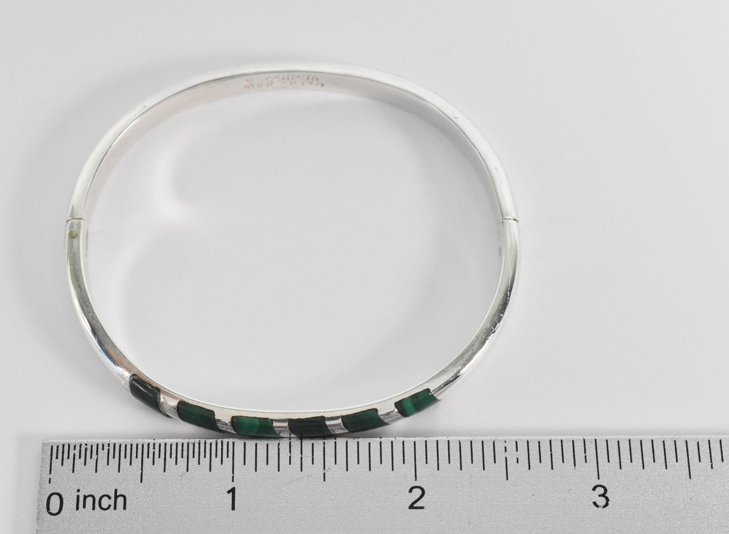 Oscar Escorcia Fine 950 Silver Green Malachite Hinge Bracelet, 7 inches - 30.1g