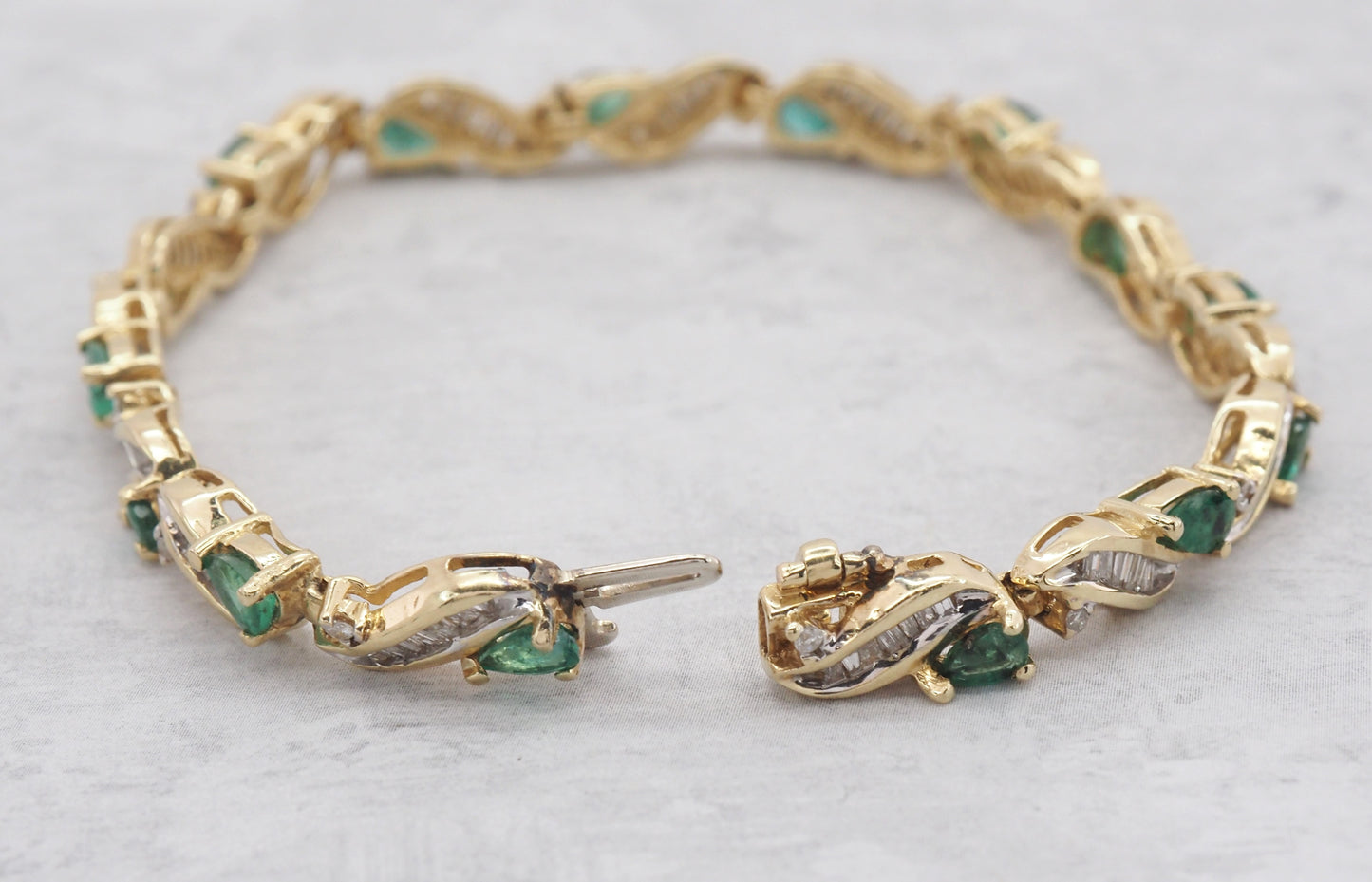 14k Yellow Gold ADL Emerald & Diamond Bracelet, 7 inches - 14.7g