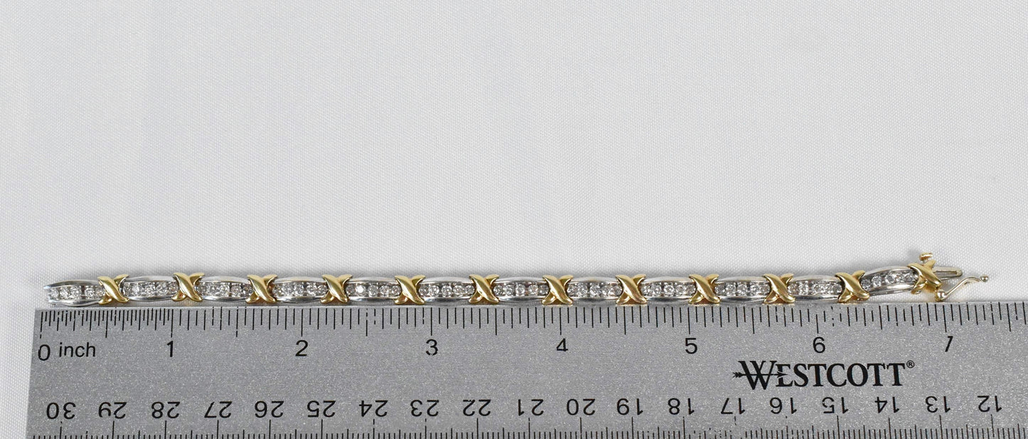 10k White & Yellow Gold "X" Link Diamond 2.4cttw Bracelet, 7 inches - 14.8g