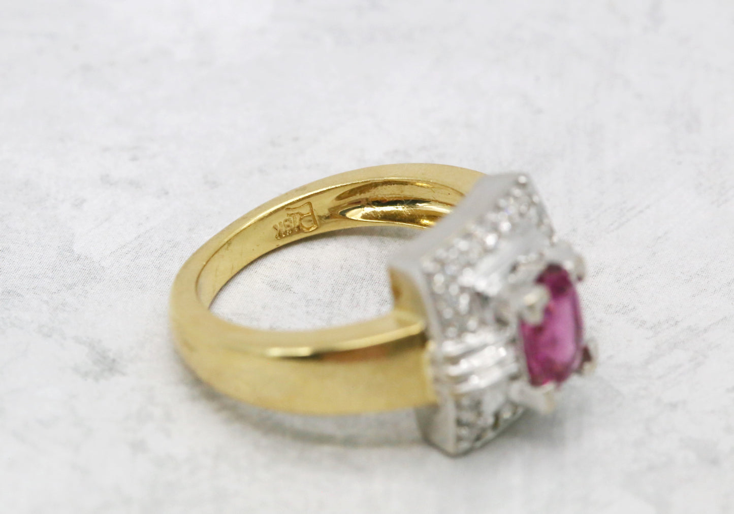 18k Yellow & White Gold Tourmaline & Diamond Ring, Size 7 - 7.4g