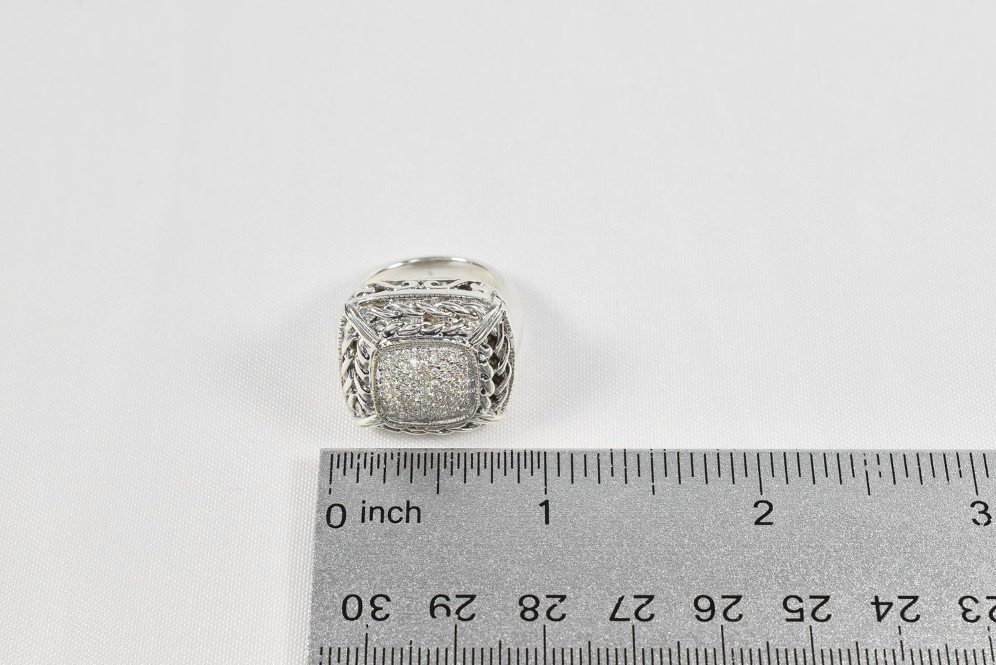 Sterling Silver & 18k White Gold Diamond Ring, Size 7 - 14.4g