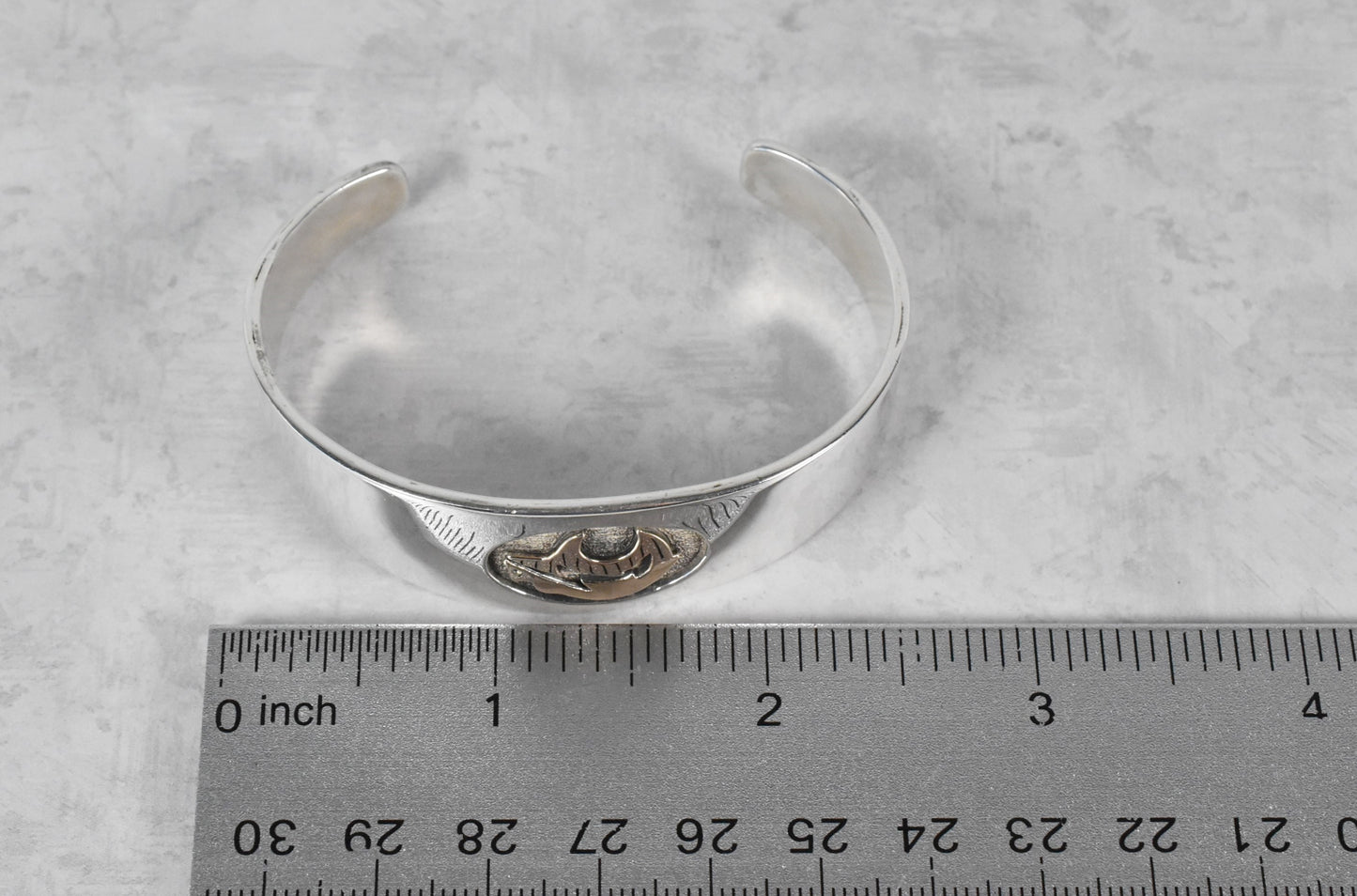 M Rogers Sterling Silver & 14k Gold Bear Cuff Bracelet, 7 inches - 35.6g