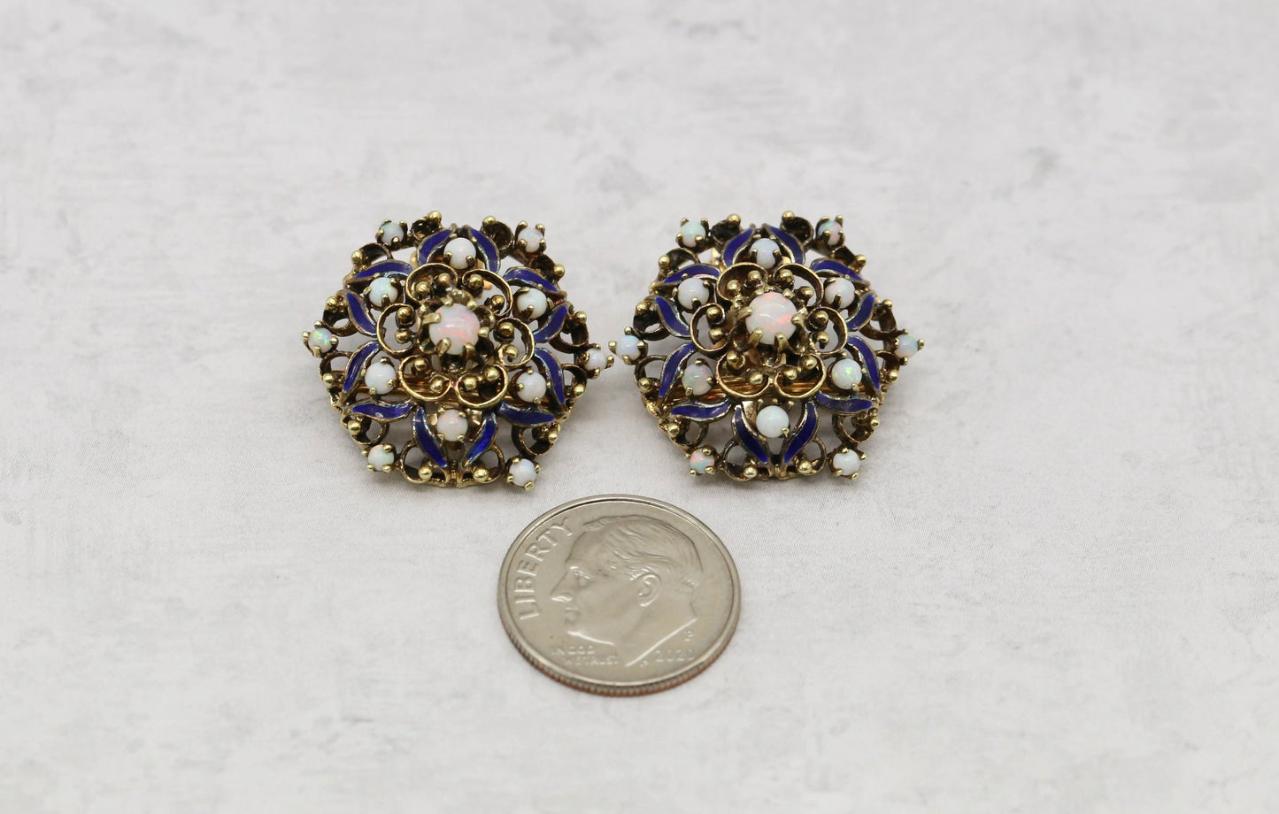 Vintage 14k Yellow Gold Opal Earrings, 10.5g