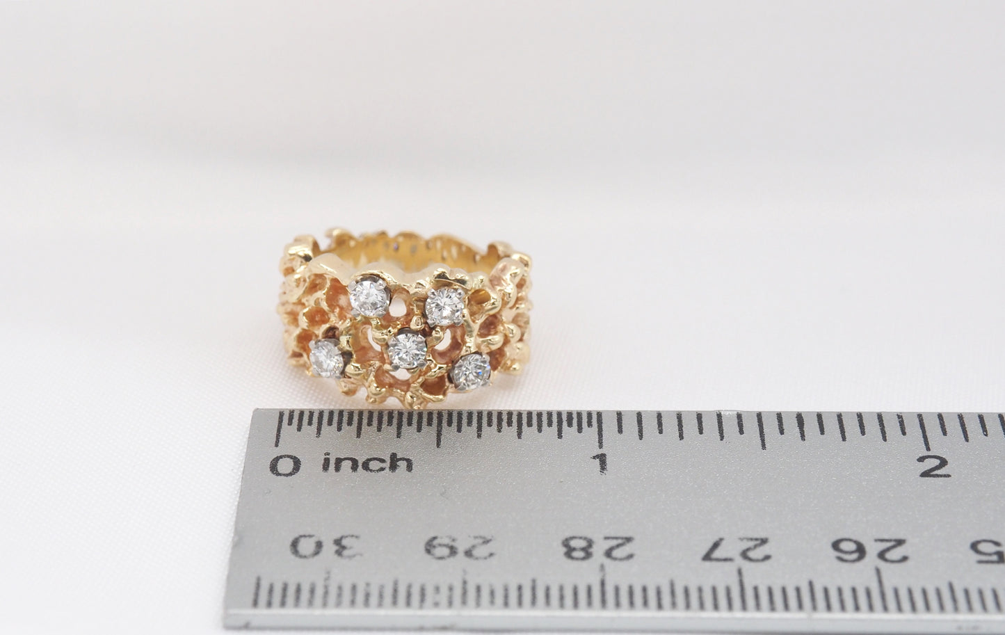 14k Yellow Gold Nugget Diamond Ring, Size 6 - 9.4g