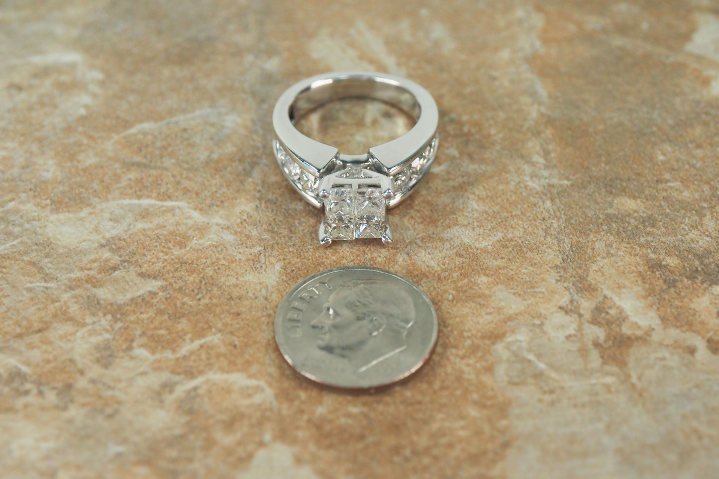 14k White Gold 2.86cttw Princess Engagement Ring, Size 4.5 - 12.7g