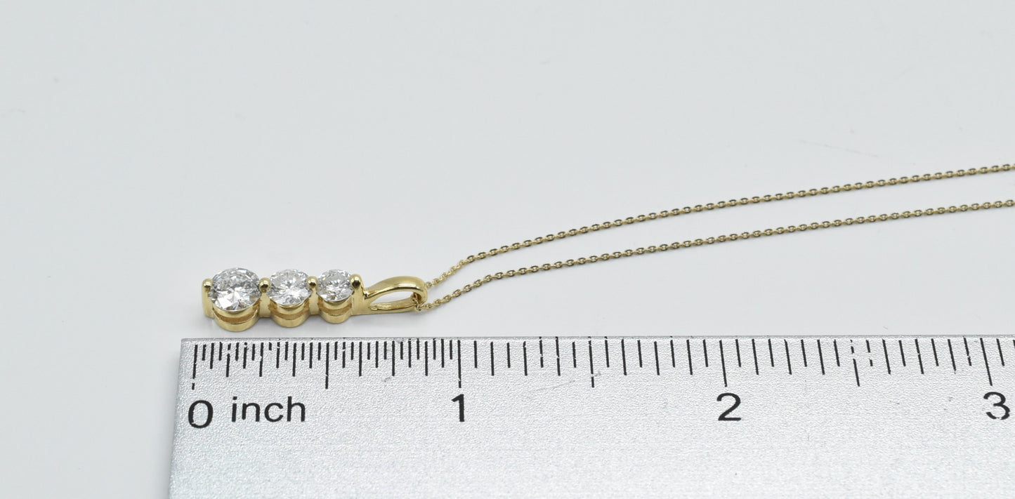 14k Yellow Gold 3 Diamond Pendant Necklace, 18 inches - 2.5g