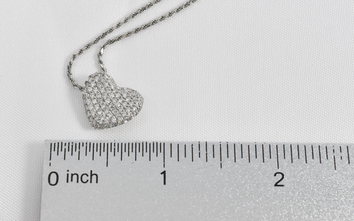 14k White Gold Diamond Tilted Heart Necklace, 16.25 inches - 5.4g