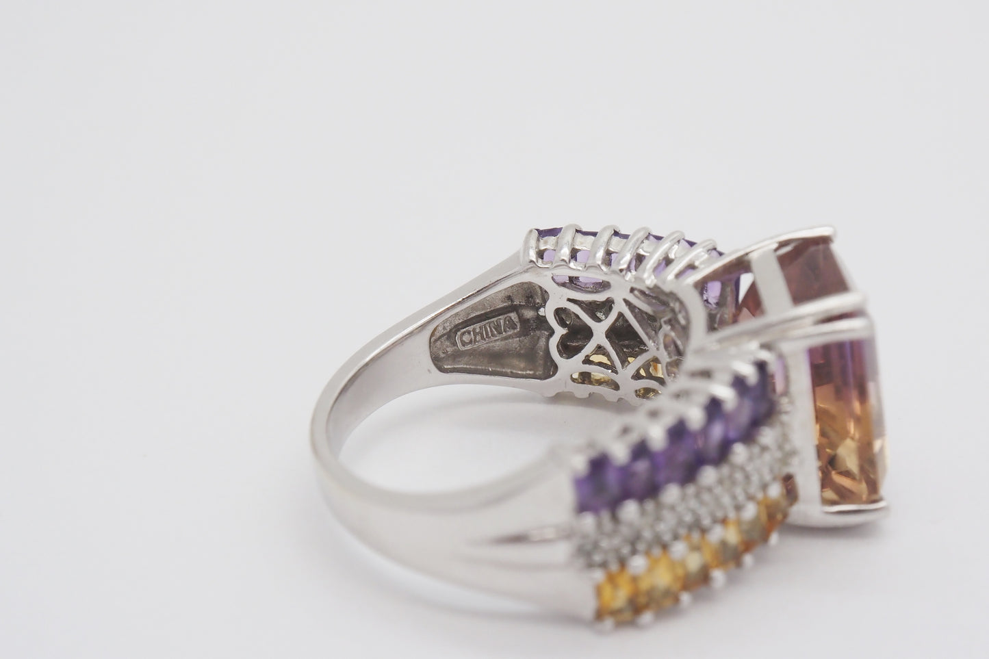 10k White Gold Bicolor Ametrine Ring, Size 8 - 7.1g