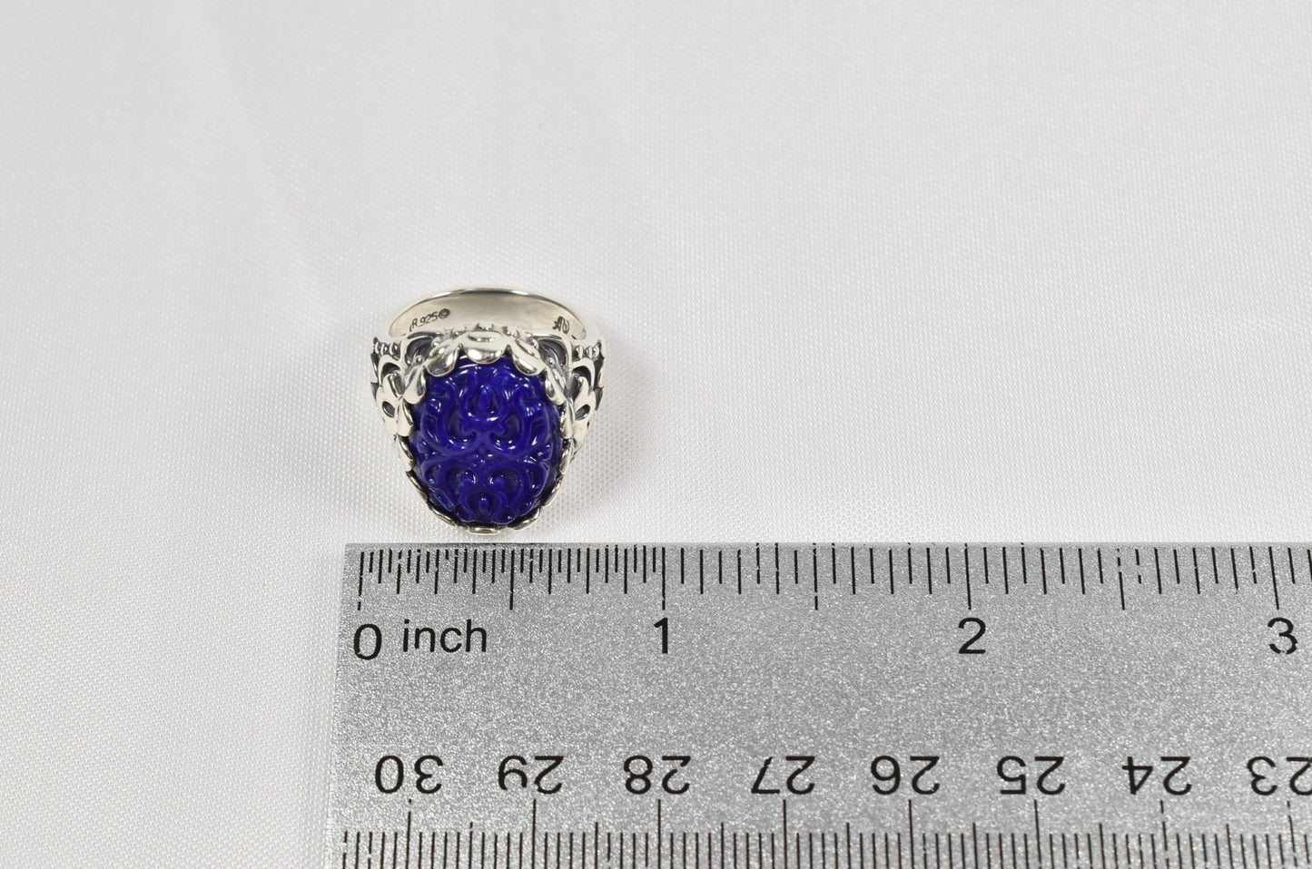 Relios by Carolyn Pollack Sterling Silver Carved Lapis Lazuli Ring, Size 6.25 - 8.8g