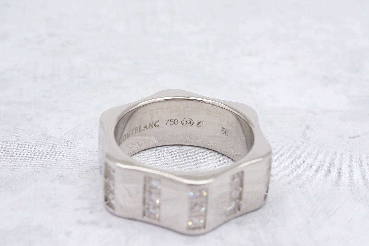 18k White Gold Montblanc Diamond Band Ring, Size 7.5 - 14.4g