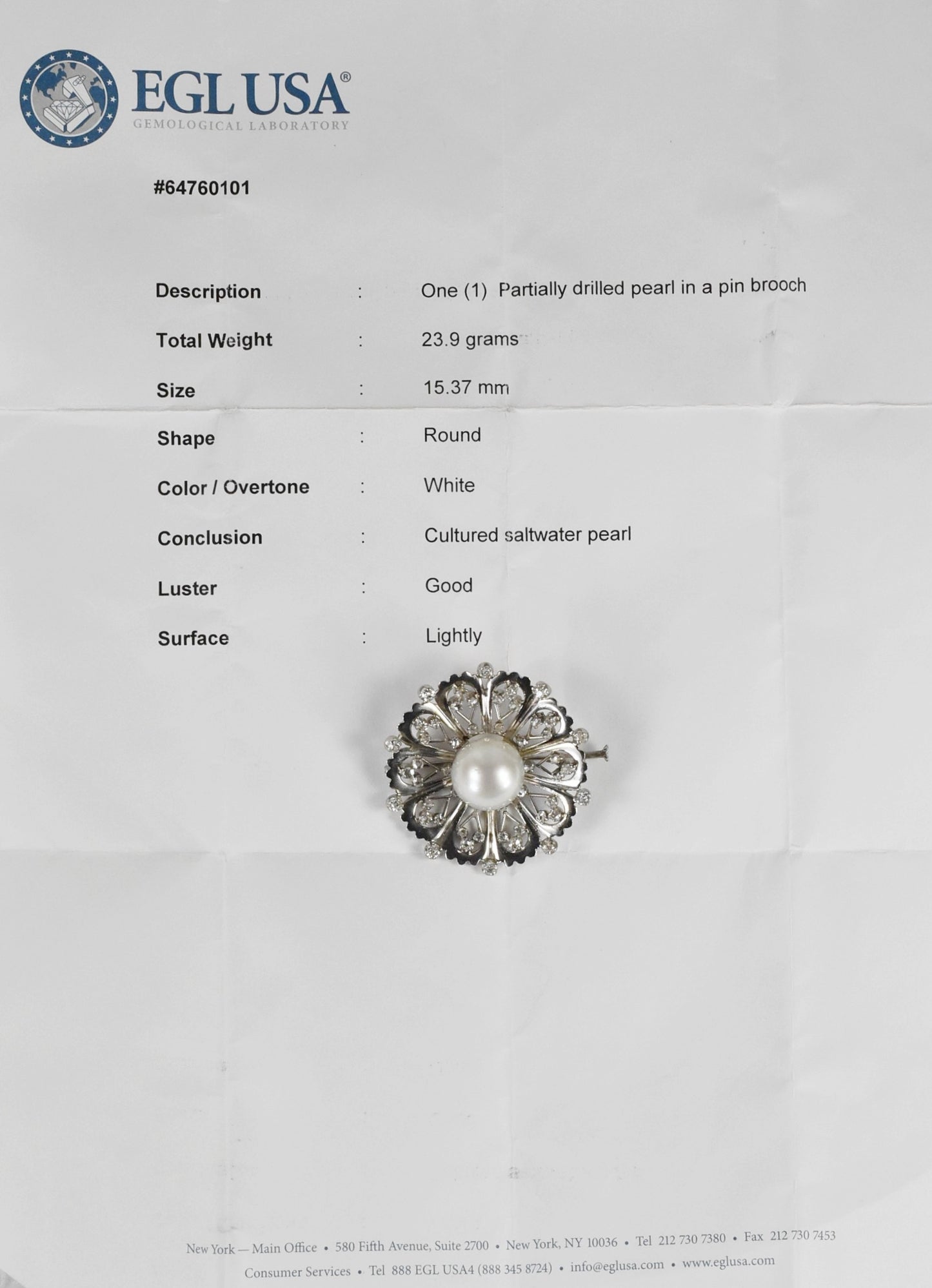 Vintage Platinum Saltwater Pearl & Diamonds Brooch, 23.9g