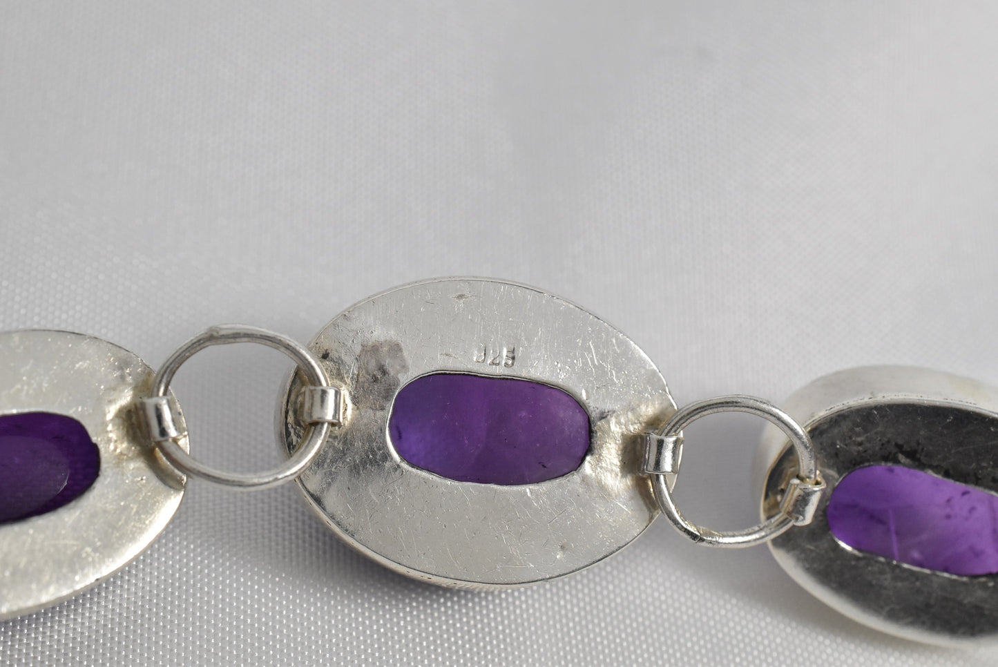 Sterling Silver Cabochon Amethyst 117cttw Bracelet, 7 inches - 40.4g