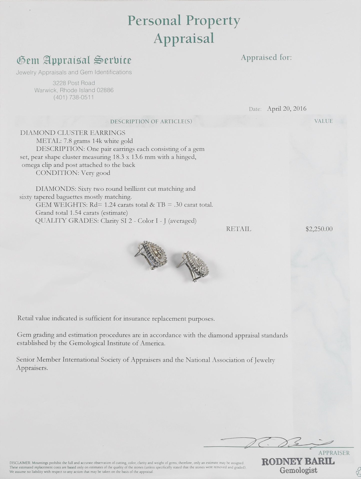 14k White Gold Diamond Pear Shaped Earrings, 7.9g