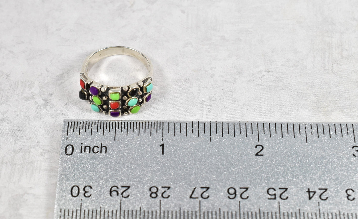 Vintage Sterling Silver Multi-Gem Ring, Size 7.25 - 4.6g