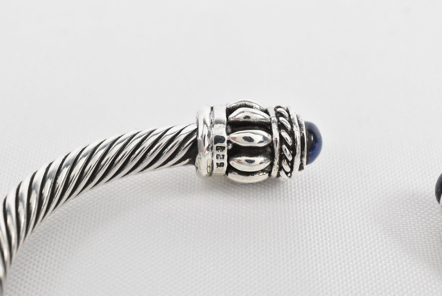 Sterling Silver Lapis Lazuli Cable Cuff Bracelet, 7 inches - 34.6g