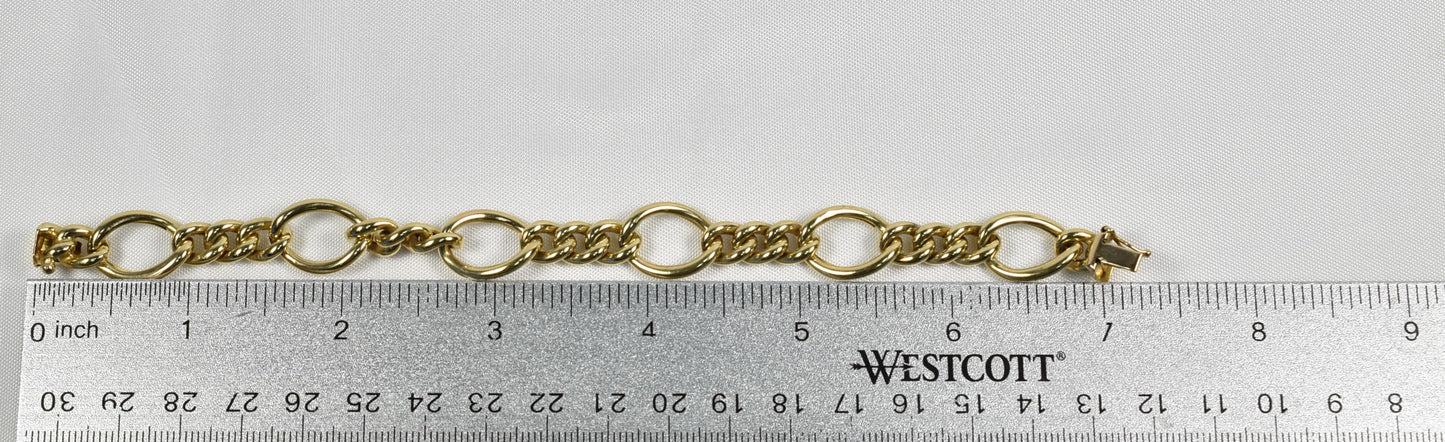 14k Yellow Gold Figaro Link Bracelet, 7 inch - 11.1g