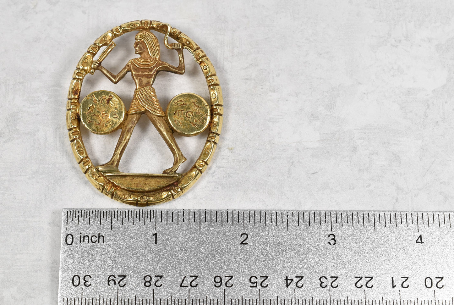 Vintage 14k Yellow Gold Oval Egyptian Hunter Pendant, 29.2g